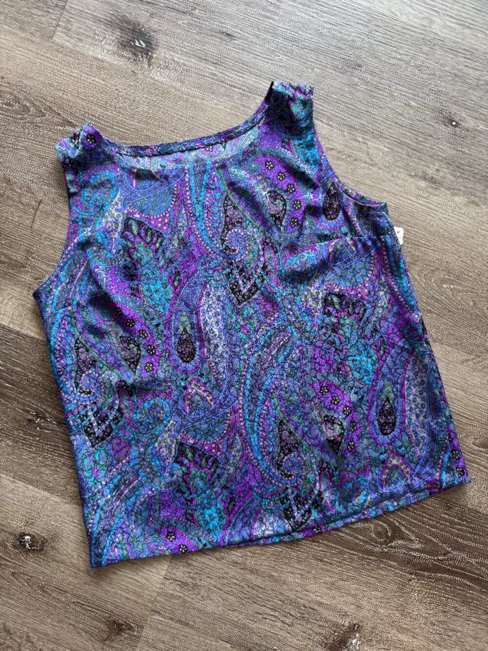 Vintage 90s Handmade Satin Tank Top | Purple Psychedelic Paisley Camisole M